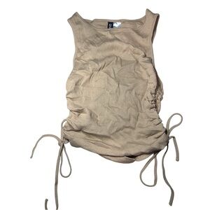 H&M Tan Sleeveless Ruched Tank Top